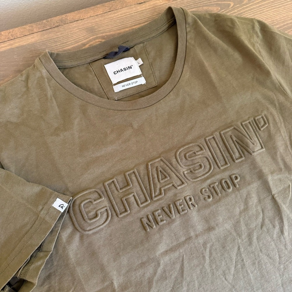 Chasin' Mens Large Olive Green Logo Short Sleeve Crewneck Caleb T-Shirt Top